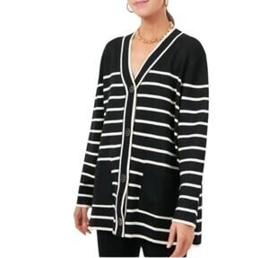 TUCKERNUCK Black Cream Striped Wool Blend Cardigan Sweater Lauren (S)